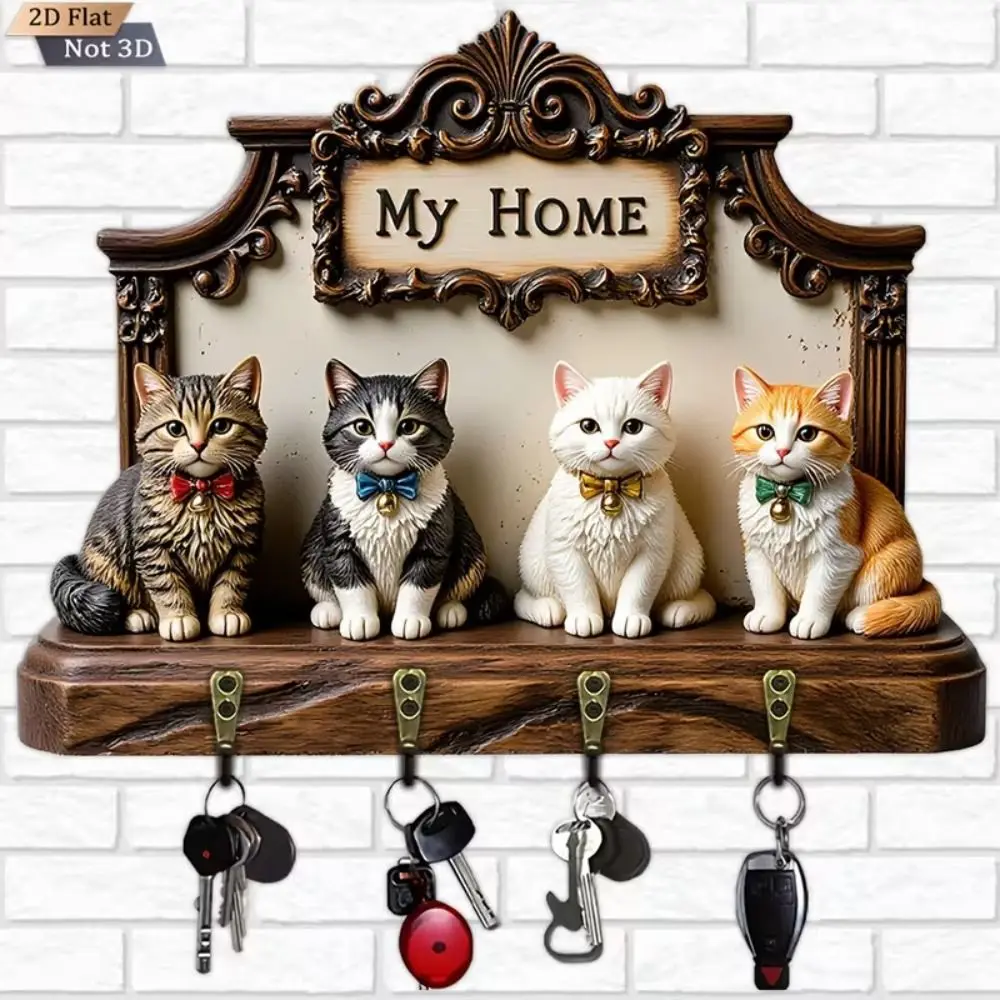 New 2D Flat Wooden Key Holder Wooden Wall Mounted Wall Key Rack House Shape Key Hook Rack Bedroom Decor