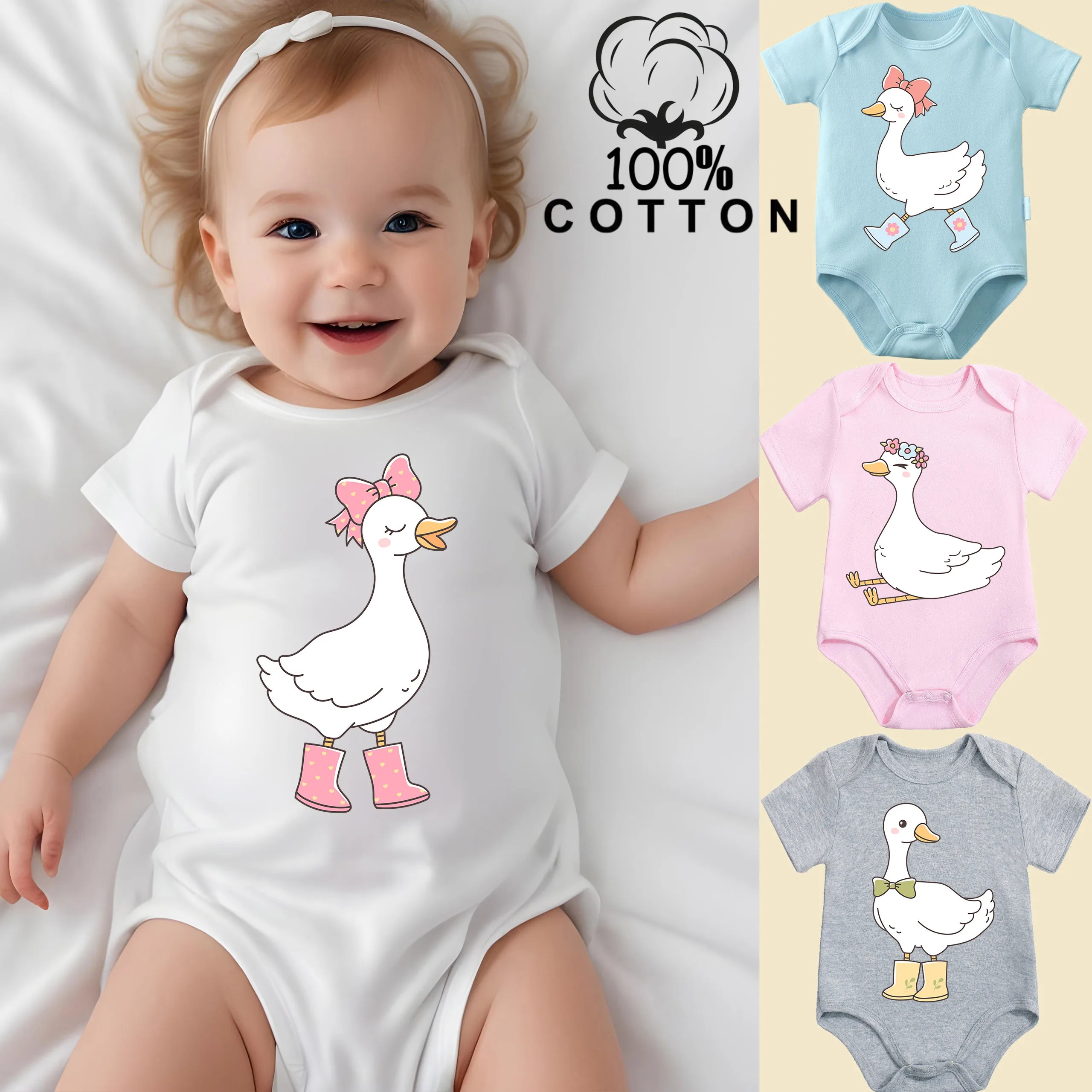 

Комбинезон-боди из 100% хлопка в стиле ретро с милым рисунком гуся, удобная одежда для новорожденных от 0 до 12 месяцев