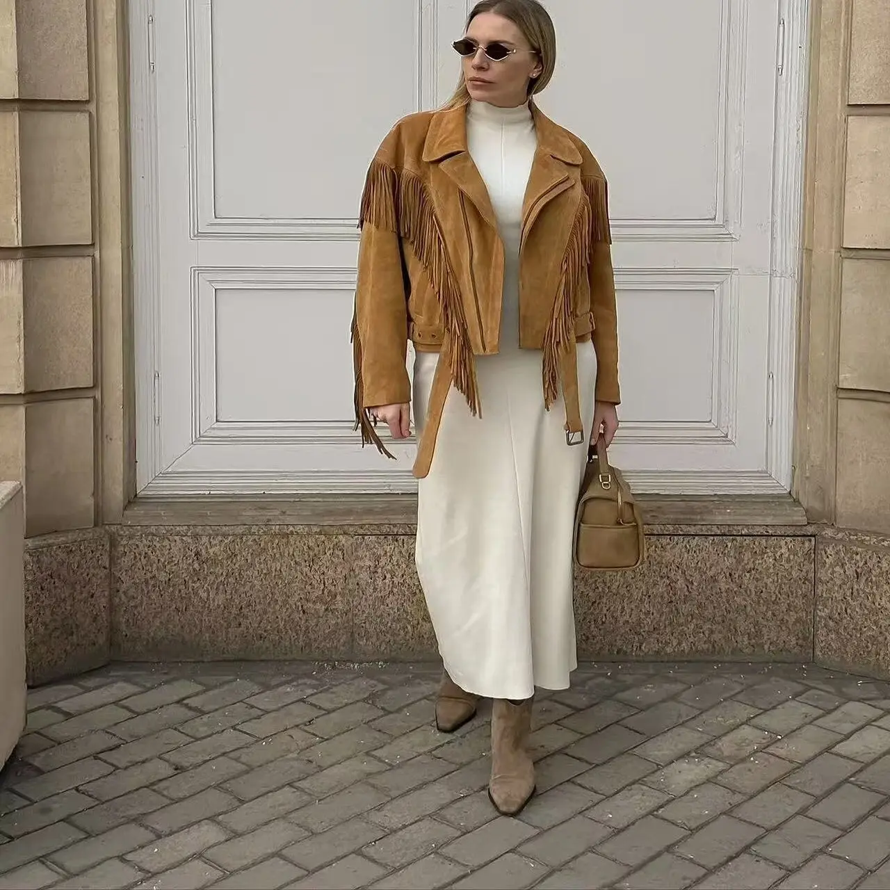 معطف واسع من Faionable مع تصميم هامش Street Sle ملابس خارجية نسائية من ألياف البوليستر بسحاب