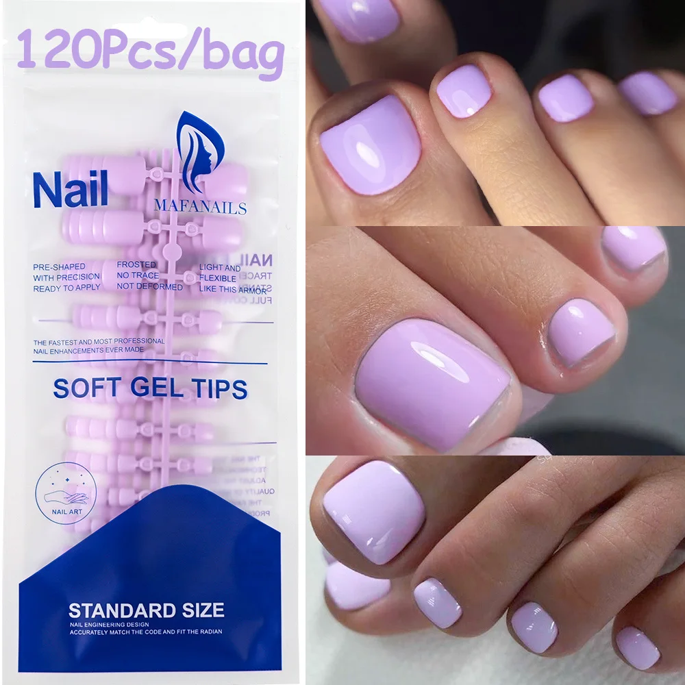 120Tips False Toes Nails Purple Soft Gel Fake Press on Toenail Ultra Thin French Short Square Artificial Wearable False Toe Nail