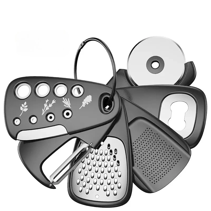 

6 Pieces Kitchen Gadgets Set Space Saving Cooking Tools Cheese Grater Bottle Opener Vegetable Peeler Pizza Cutter Garlic Grinder