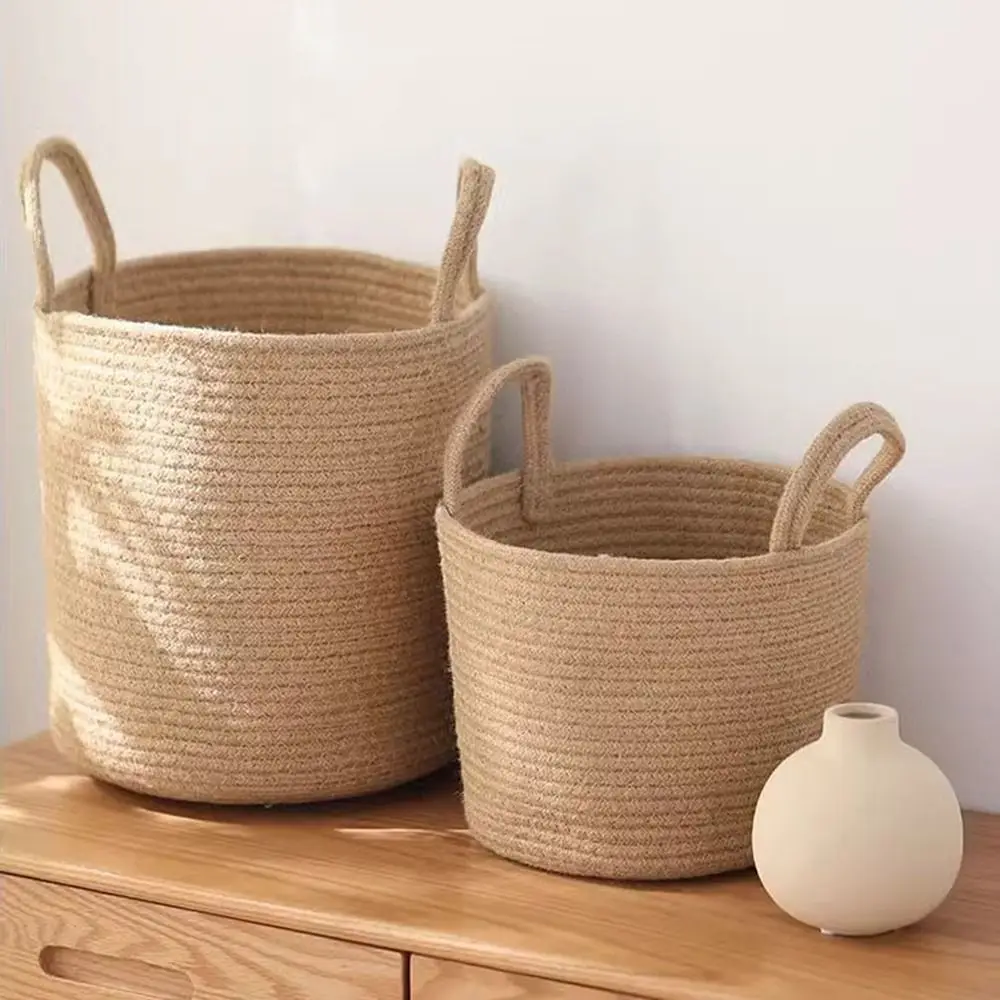 Cotton Linen Woven Dirty Laundry Basket Decorative Foldable Straw Wicker Rattan Storage Basket Large Capacity with Handle