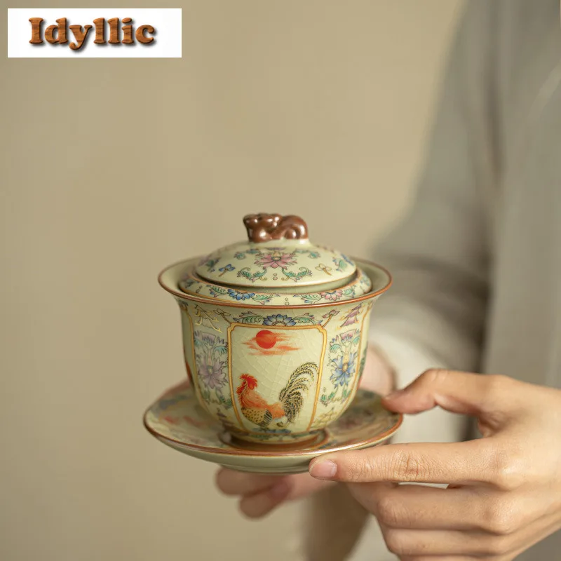

170ml Ru Kiln Pastel Floating Rotatable Gaiwan Japanese Tea Tureen Tea Bowl With Lid Kit Tea Making Cover Bowl Drinkware Craft