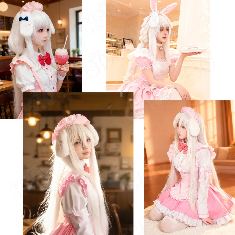 Misono Ichika Косплей Парик Синтетический парик из волокна「HSIU」 80 см Молочно-белый длинный парик + шапочка для парика GAME Amairo Chocolate ‌   косплей