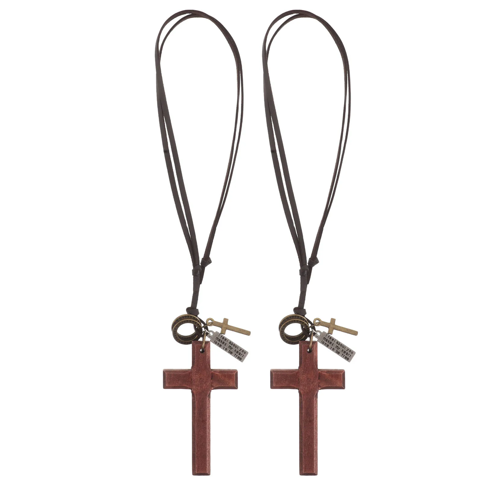 

2pcs Car Mirror Hanging Accessories Vintage Wooden Cross Pendant For Rearview Mirror Automotive Interior Decoration Religious