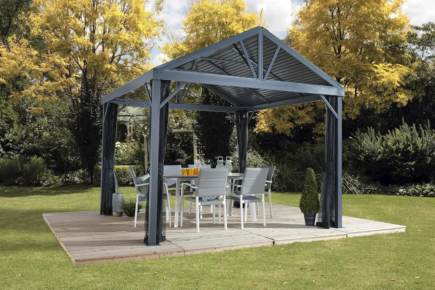 8' x 8' Sanibel I Hardtop Gazebo Outdoor Weather-Resistant Aluminum Frame Sun Shelter Light Grey