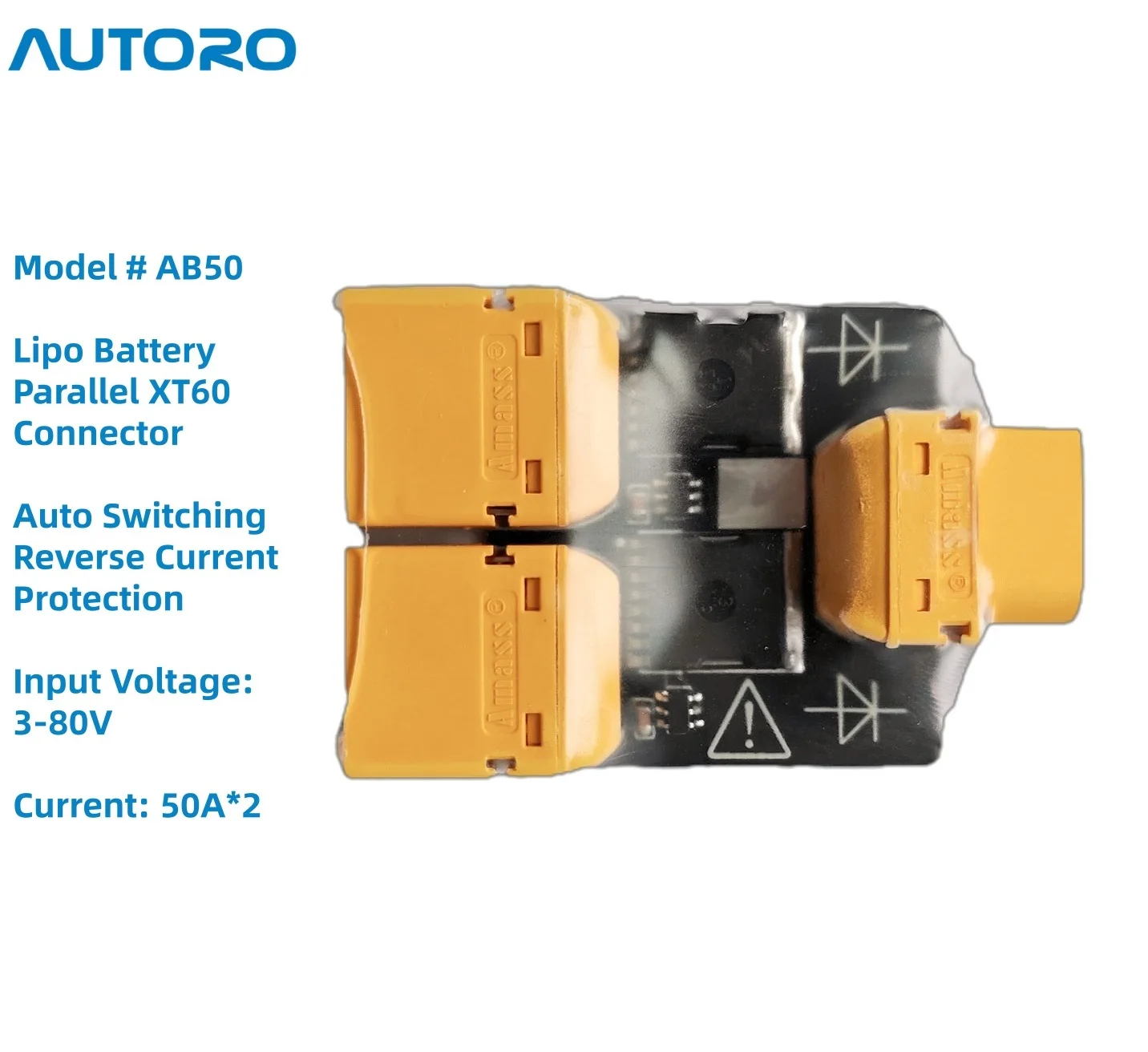 Placa paralela de batería Dual Autoro AB50 con conmutación automática y protección de corriente inversa conector/adaptador LiPo XT60 para batería LiPo