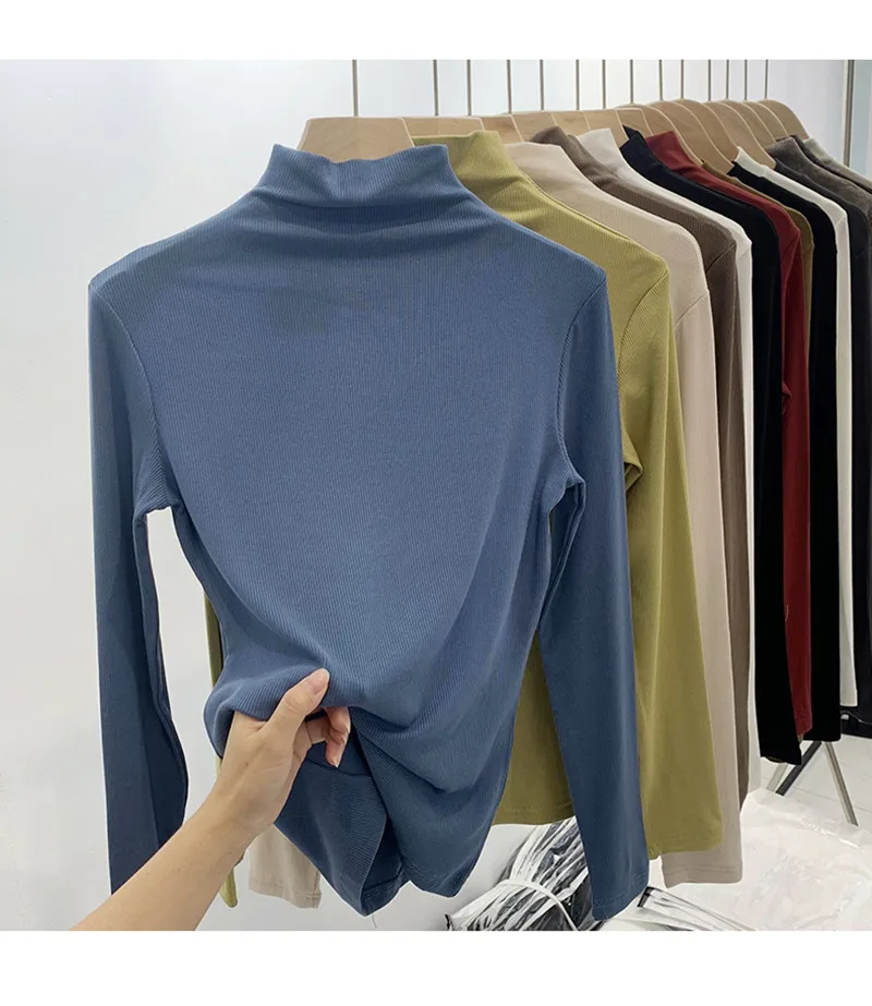 White Long Sleeve Half High Collar Versatile Inner Wear Face Mask Shirt Women's Base Layer T-Shirt Spring Autumn Winter