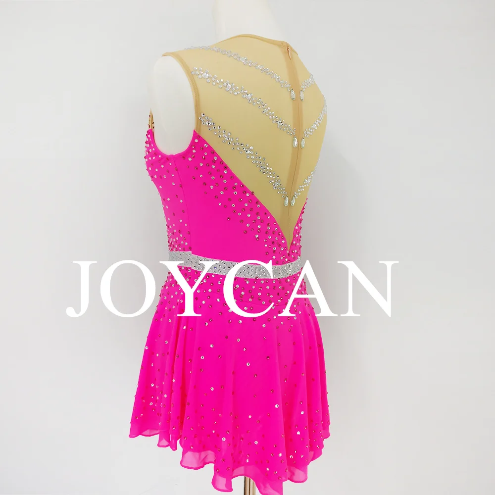JoyCan платье для фигурного катания на льду для девочек, розовый спандекс, эластичная одежда для соревнований, танцевальная одежда по индивидуальному заказу