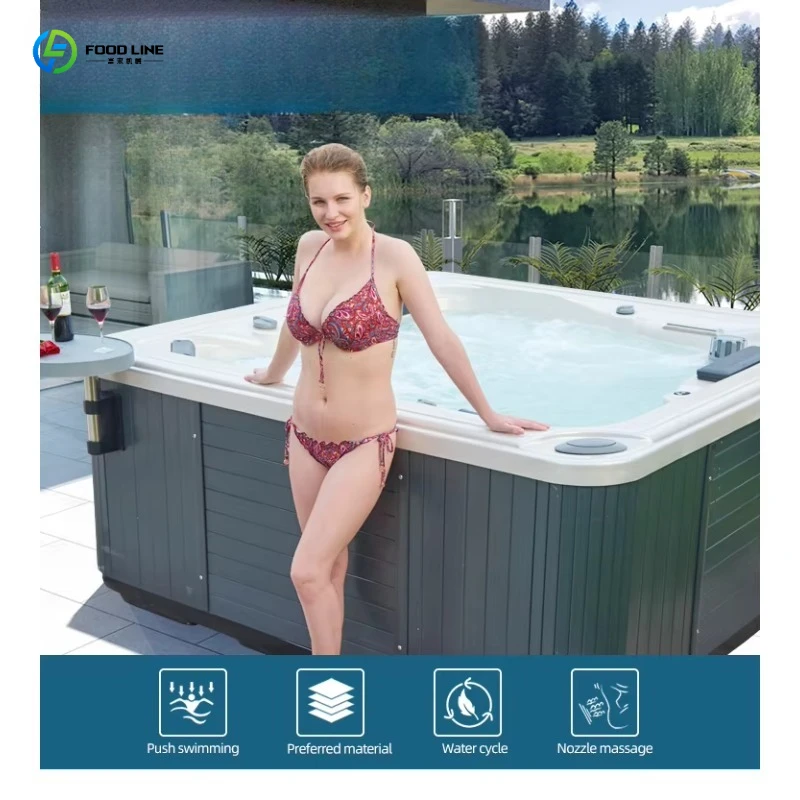 Portable Acrylic Whirlpool Massage Pool, 130 Jets Inflatable Hot Tub, Heated Spa for Backyard & Balcony