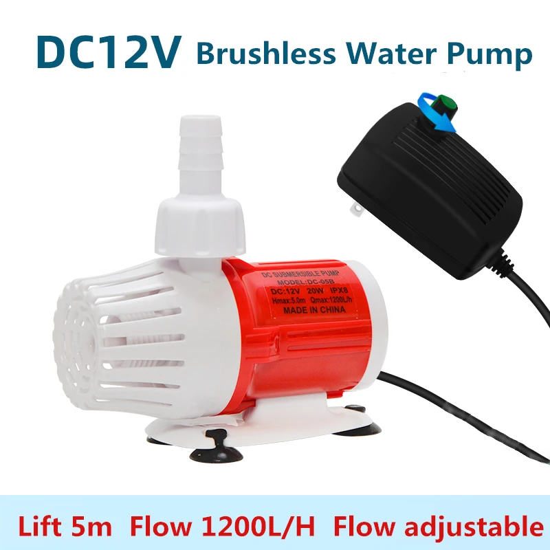 

PWM AC 220V Fish Tank Submersible Pump 20W 1200L DC 12V Variable Frequency Brushless DC Adjustable Water Pomp Mute Amphibious