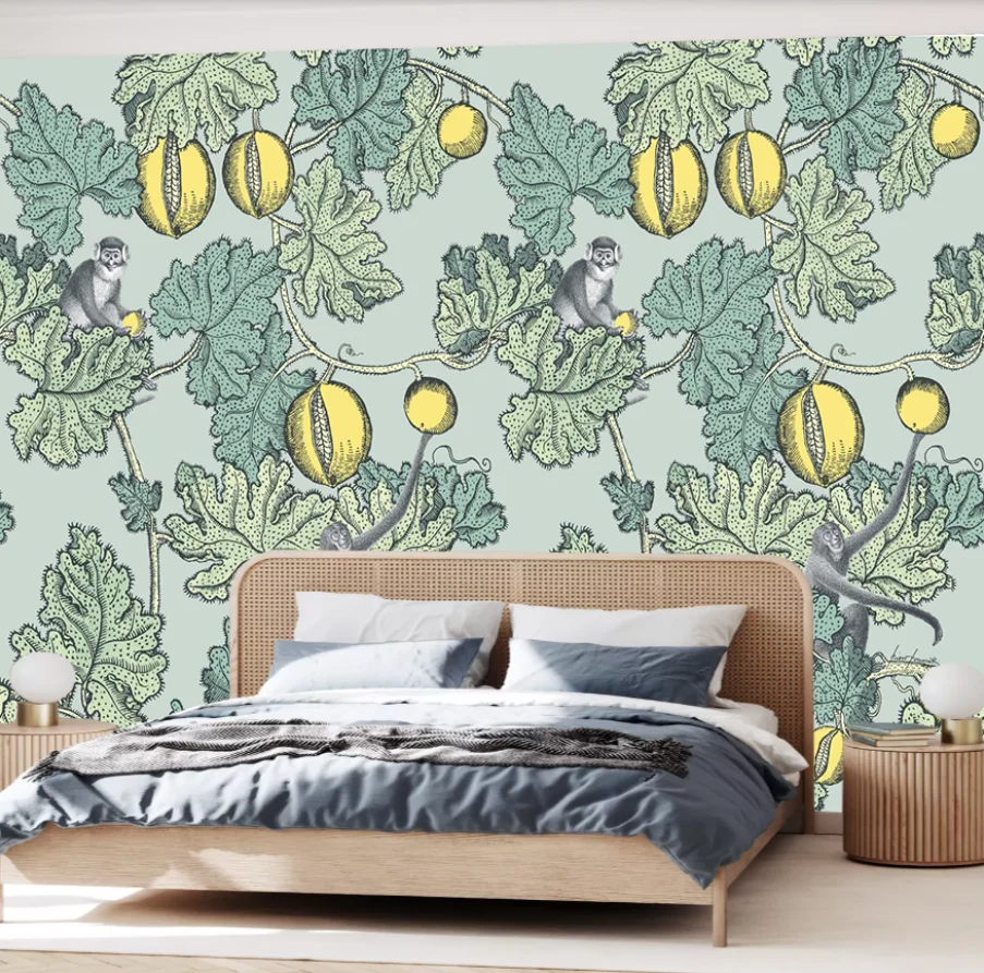 Custom size mural European rainforest flowers, plants and fruits tile wallpaper home decoration living room bedroom decoration