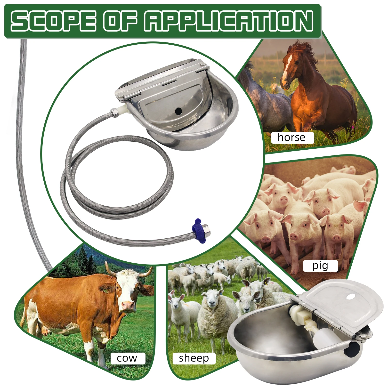 الفولاذ المقاوم للصدأ دون ثقب الصرف التلقائي تعويم شارب الزراعة حوض الحصان البقرة وعاء الماء لوازم الأغنام الكلب الماعز الماشية