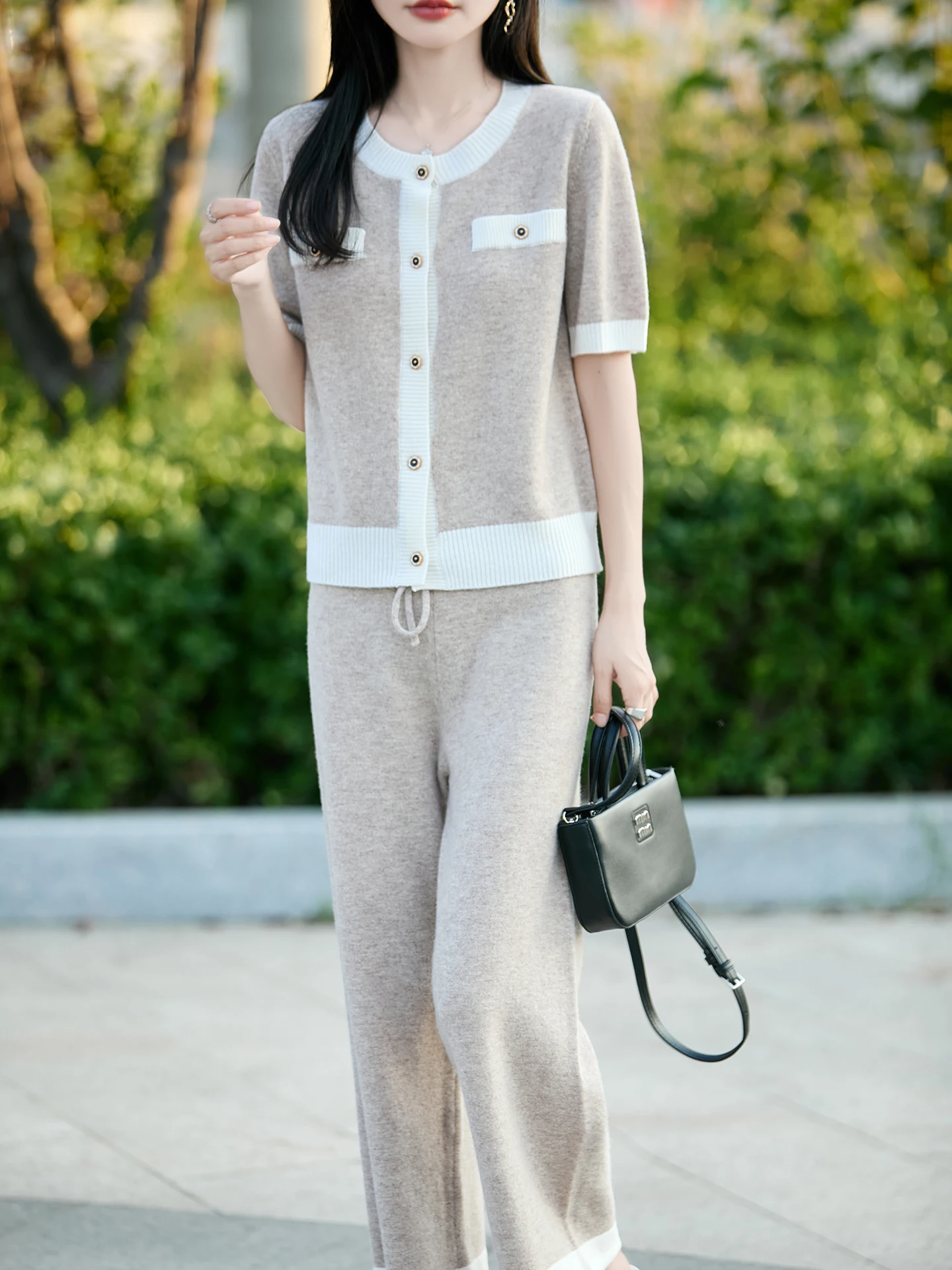 Fashion temperament, high sense, pure wool knitting suit, women's autumn and winter leisure