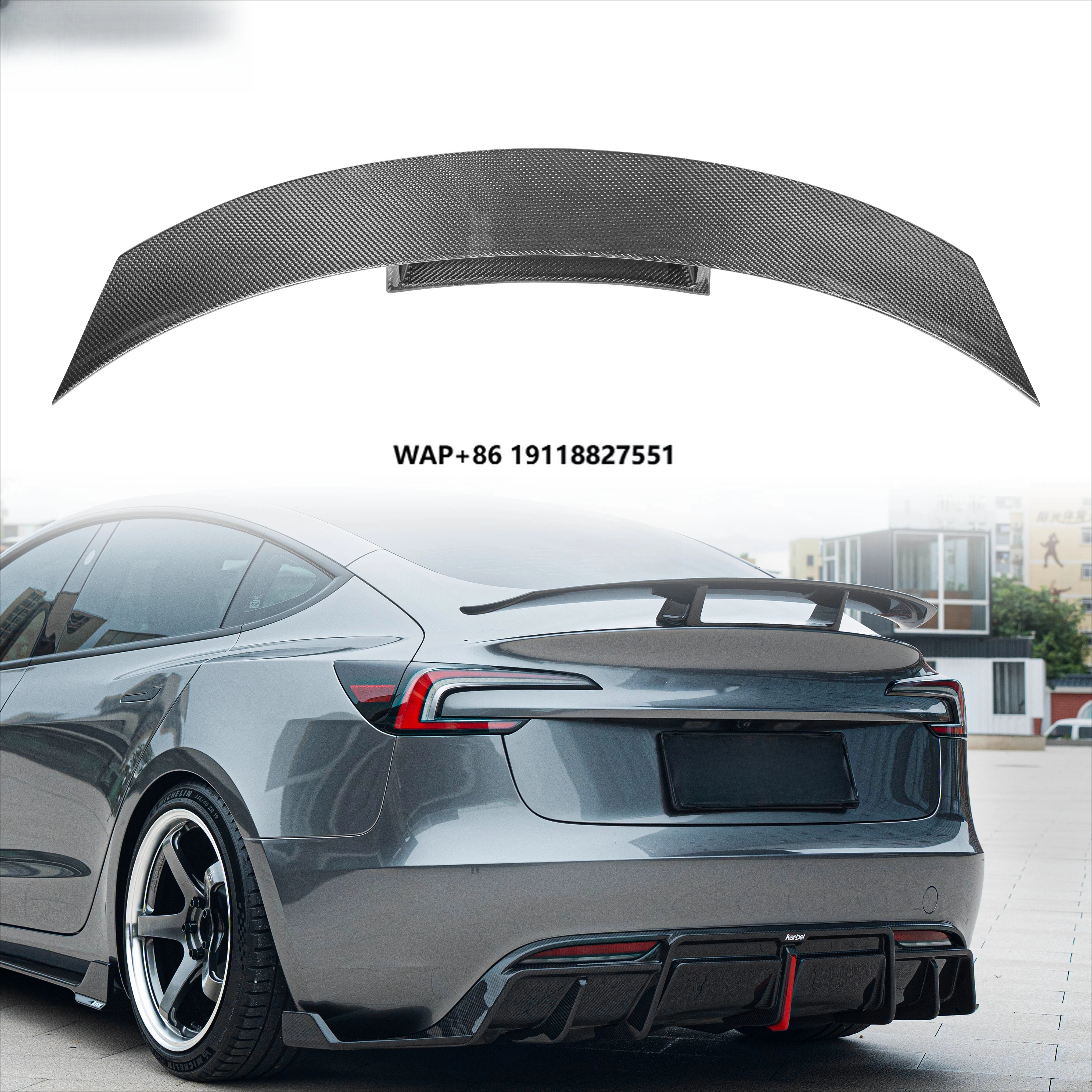 

Karbel Dry Carbon Fiber Rear Spoiler Wing forModel 3 Highland - GTS Style Trunk Lip