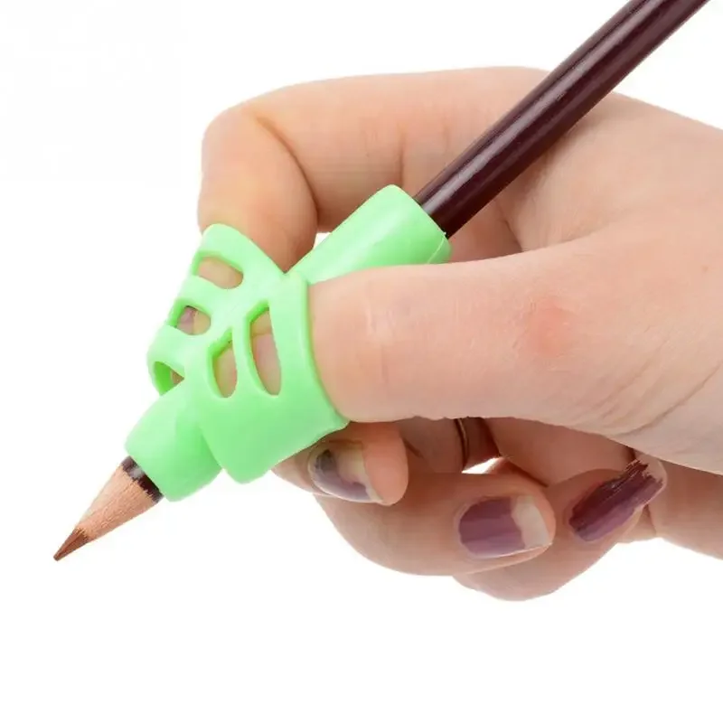 Porte-crayon ergonomique à deux doigts pour enfants, outils d'aide à l'écriture, poignée en silicone non cubique, entraînement doux, ration de posture, ensemble de 3 pièces