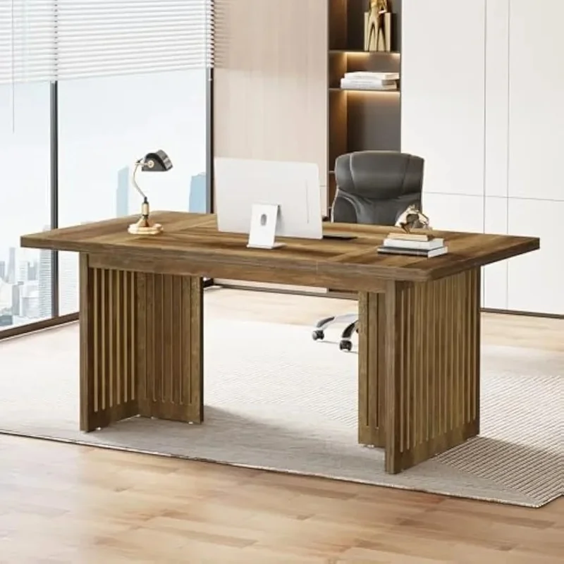 

63-Inch Large Computer Desk with Sturdy Legs and Thick Tabletop, Mid-Century Modern Writing Study Desk