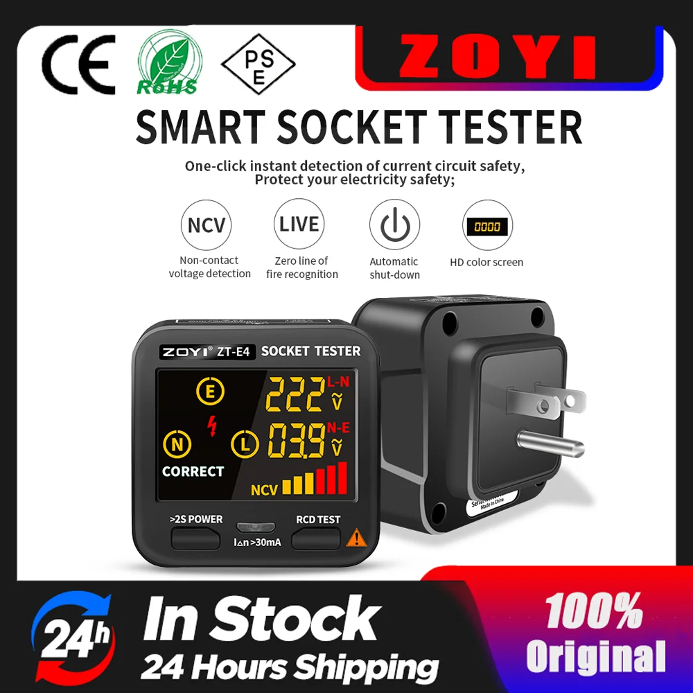 ZOYI Tester presa digitale Rilevatore di tensione intelligente RCD GFCI NCV Test Ampio display Controllo presa EU US UK Spina Terra Zero Line