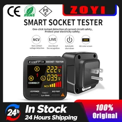 ZOYI Digital Socket Tester Smart Voltage Detector RCD GFCI NCV Test Large display Outlet checker EU US UK Plug Ground Zero Line