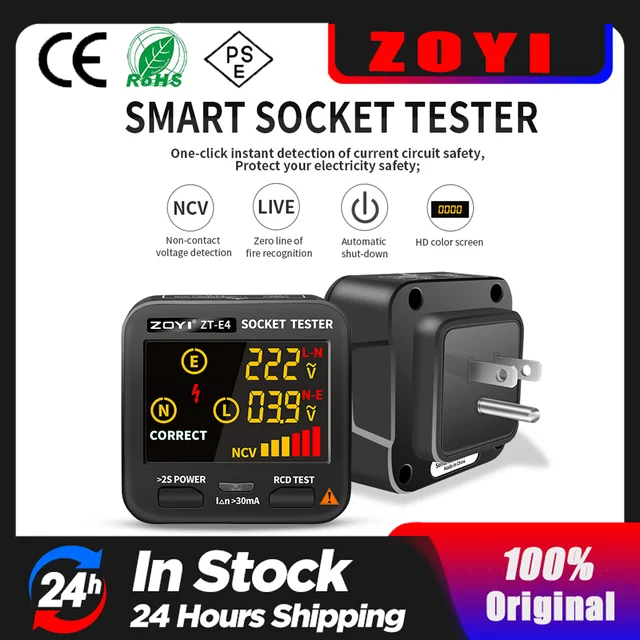 ZOYI Cyfrowy tester gniazd Inteligentny detektor napięcia RCD GFCI NCV Test Duży wyświetlacz Sprawdzanie gniazd EU US UK Wtyczka Ground Zero Line