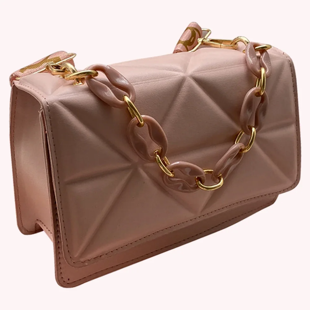 Chain Small Square Bag Wide Strap Flap Ladies Handbags Fashion Embossed Casual Portable Simple Solid Color for Weekend Vacation