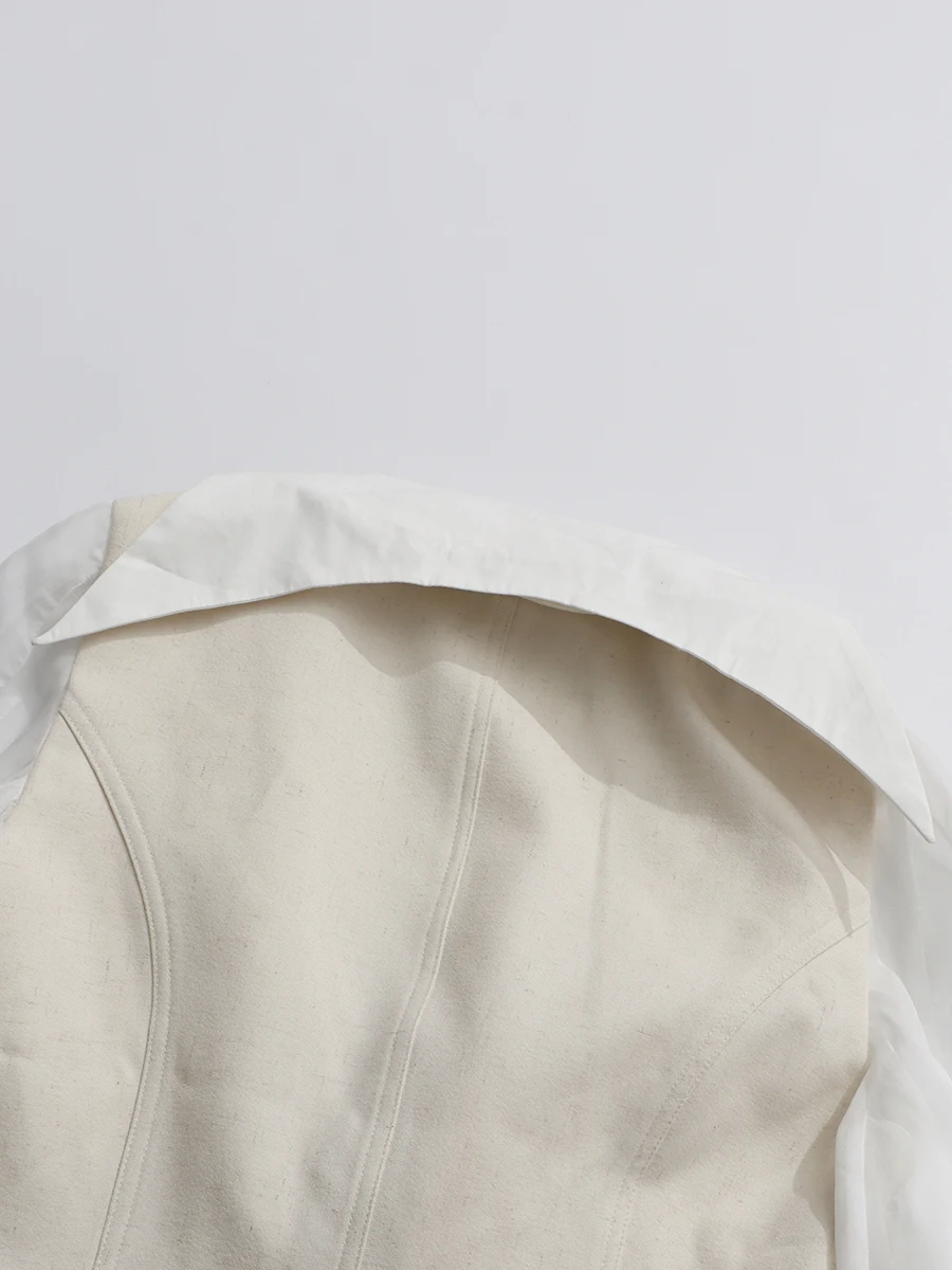 CHICEVER البيج المشمش تقسم أزرار سترة الإناث التلبيب فانوس كم فضفاض فاخر المرأة السترات الخريف موضة نمط جديد #6