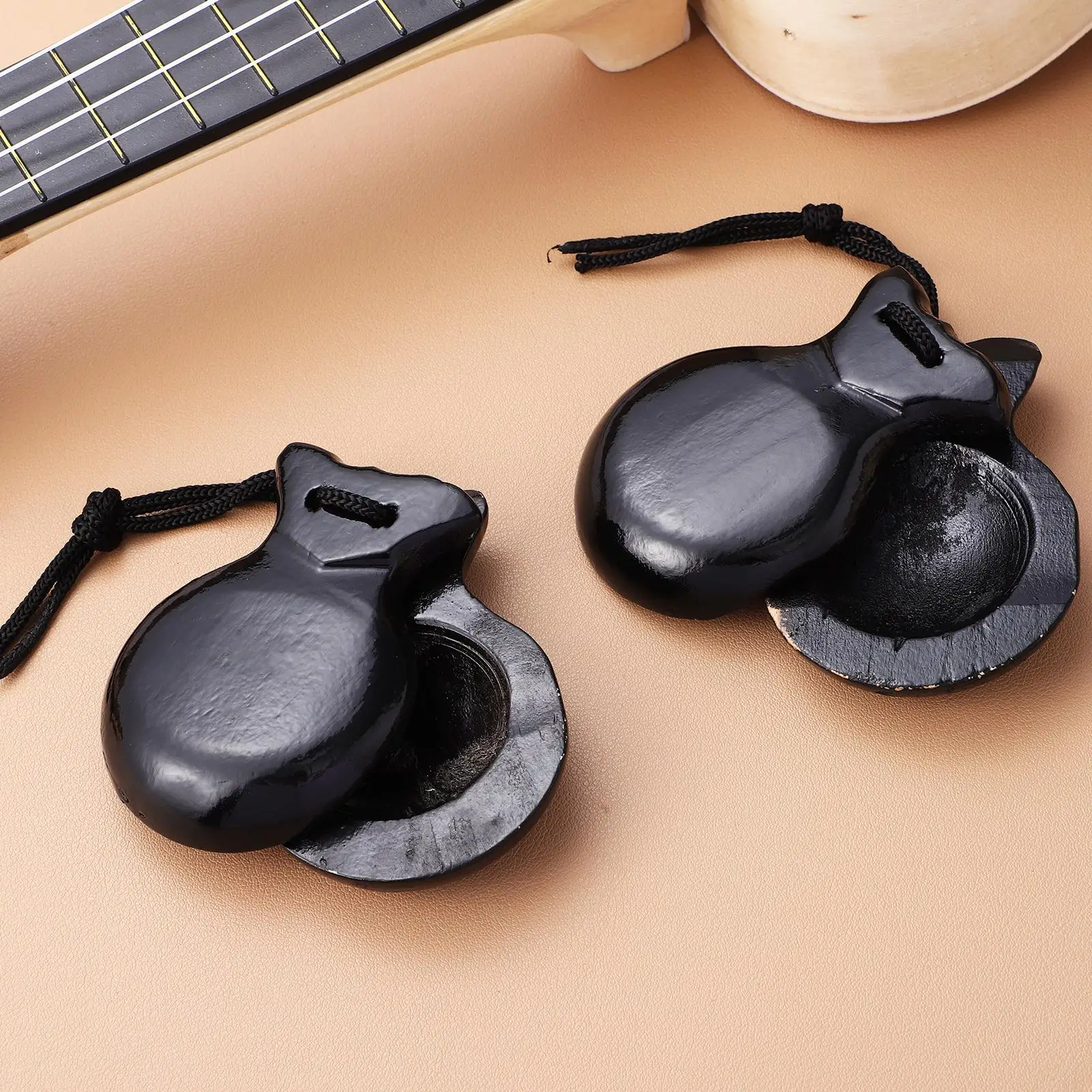

Wooden Castanets Black Color Lightweight Compact Fine Workmanship Clear Sound Stylish Percussion Instruments for Adults Toddler