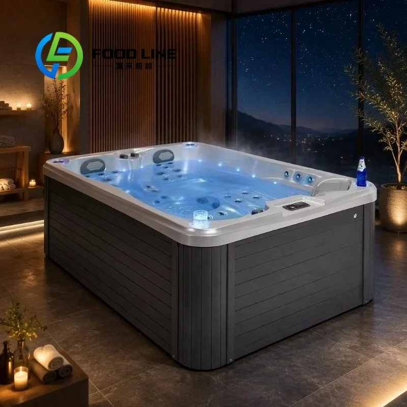 Swim Spa Whirlpool Bathtub Outdoor Wooden Deck 5 Person White Acrylic Hot Tub Massage Jets Digital Panel Factory Price Ozone