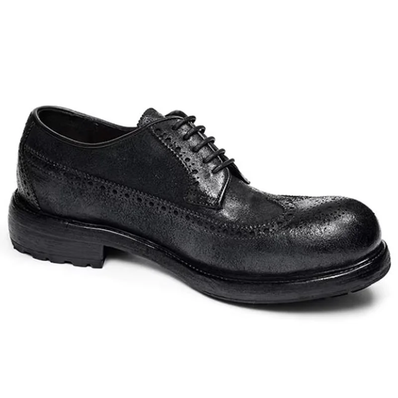 Men's High-end Soft Leather Goodyear Leather Shoes Men Horse Leather Thick Bottom Height-increasing Work Shoes Motorcycle Shoes