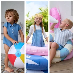 AS SS2026 blue denim Collection super high quality bamboo knot denim fabric boys girls family match weekday clothes