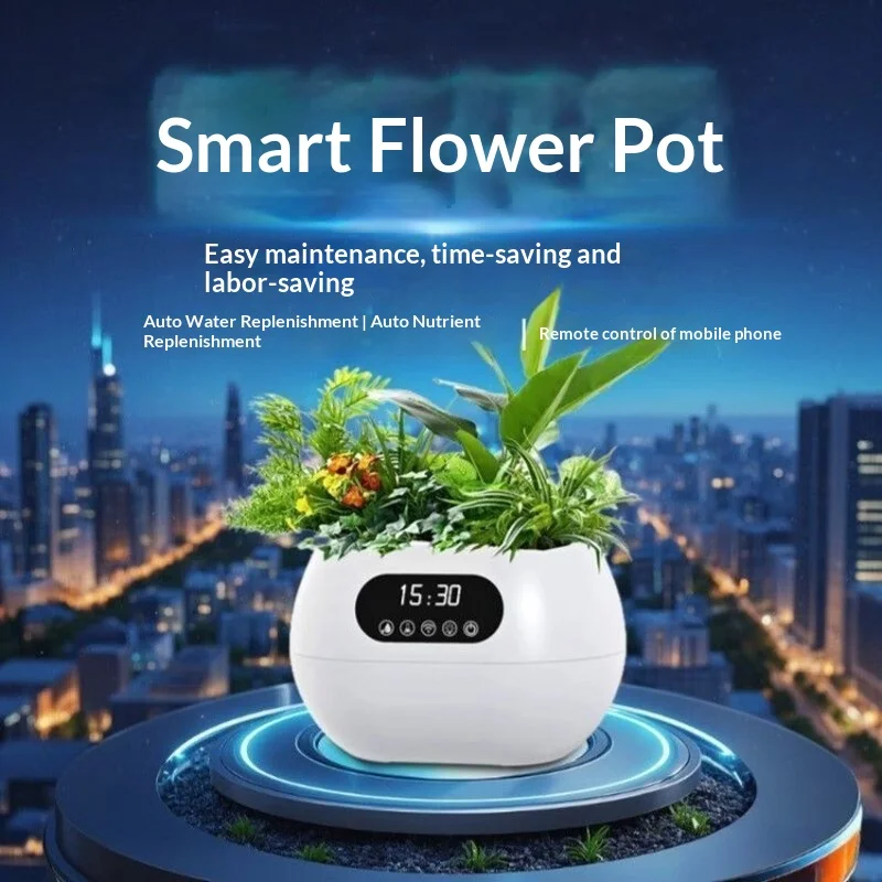 

Умный цветочный горшок с автоматическим поливом и подачей питательных веществ, управление через телефон, декор для рабочего стола, креативный подарок