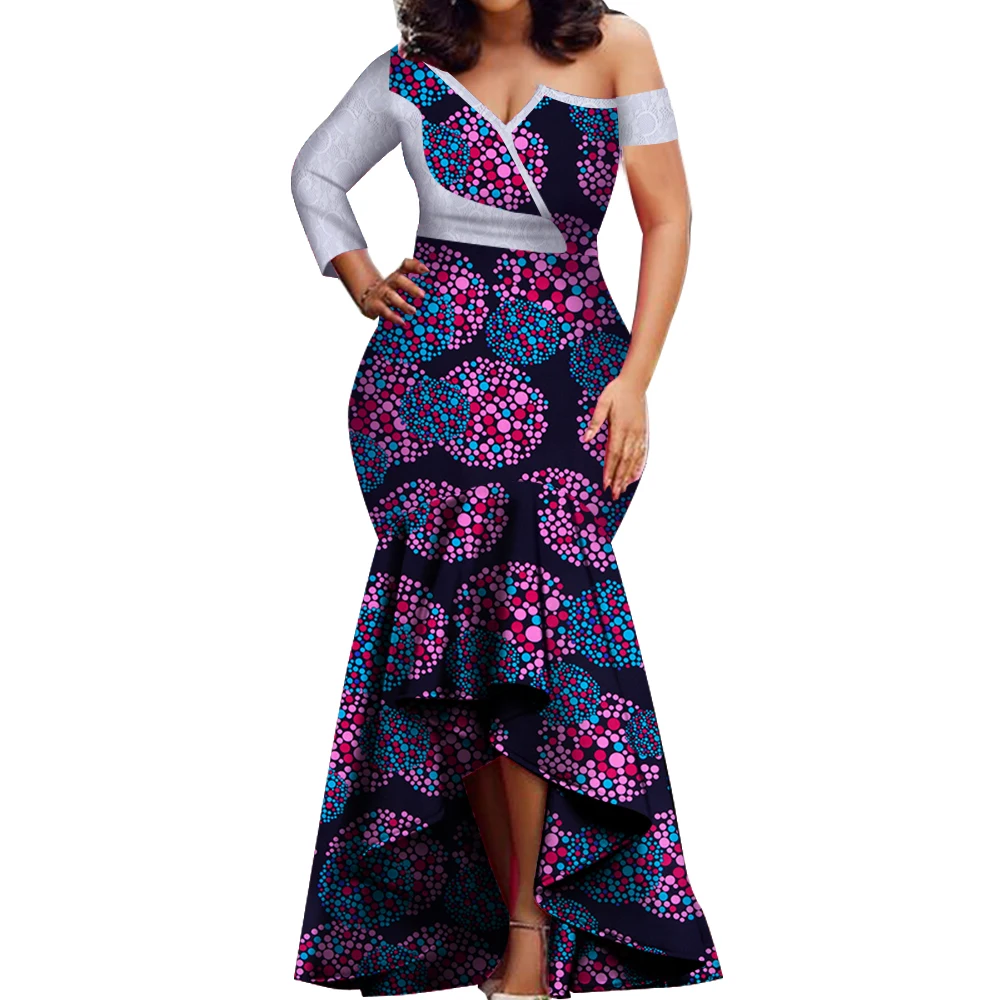 Spring New Fashion Afriac Dresses for Women Dashiki Lace Patchwork Traditional African Clothing  Party Dress WY3714 image 6