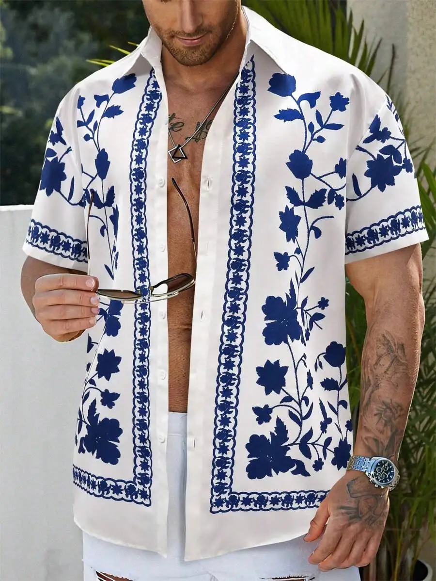 

Men Casual Floral Print Short Sleeve Shirt With Turn-Down Collar