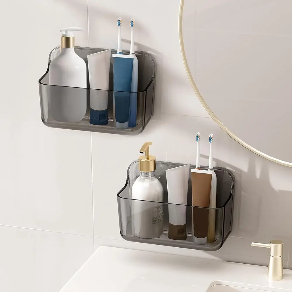 

2Pc Acrylic Wall Mount Organizer, Adhesive Cabinet Door Organizer,Acrylic Bathroom Shelves For Wall,No Drilling Hang Walls,With