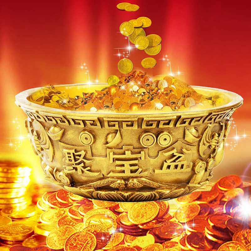 1pc Bowl Offering Basin Water Treasure Feng Shui Fruit Altar Golden Brass Meditation Cup Holder Wealth Supplies Good Money Luck