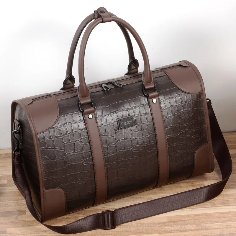 Large Capacity Leather Men Travel Bag Weekend Gym Hand bag Carry on Luggage Bag Waterproof Duffle Bag Male Travel Shoulder Bag