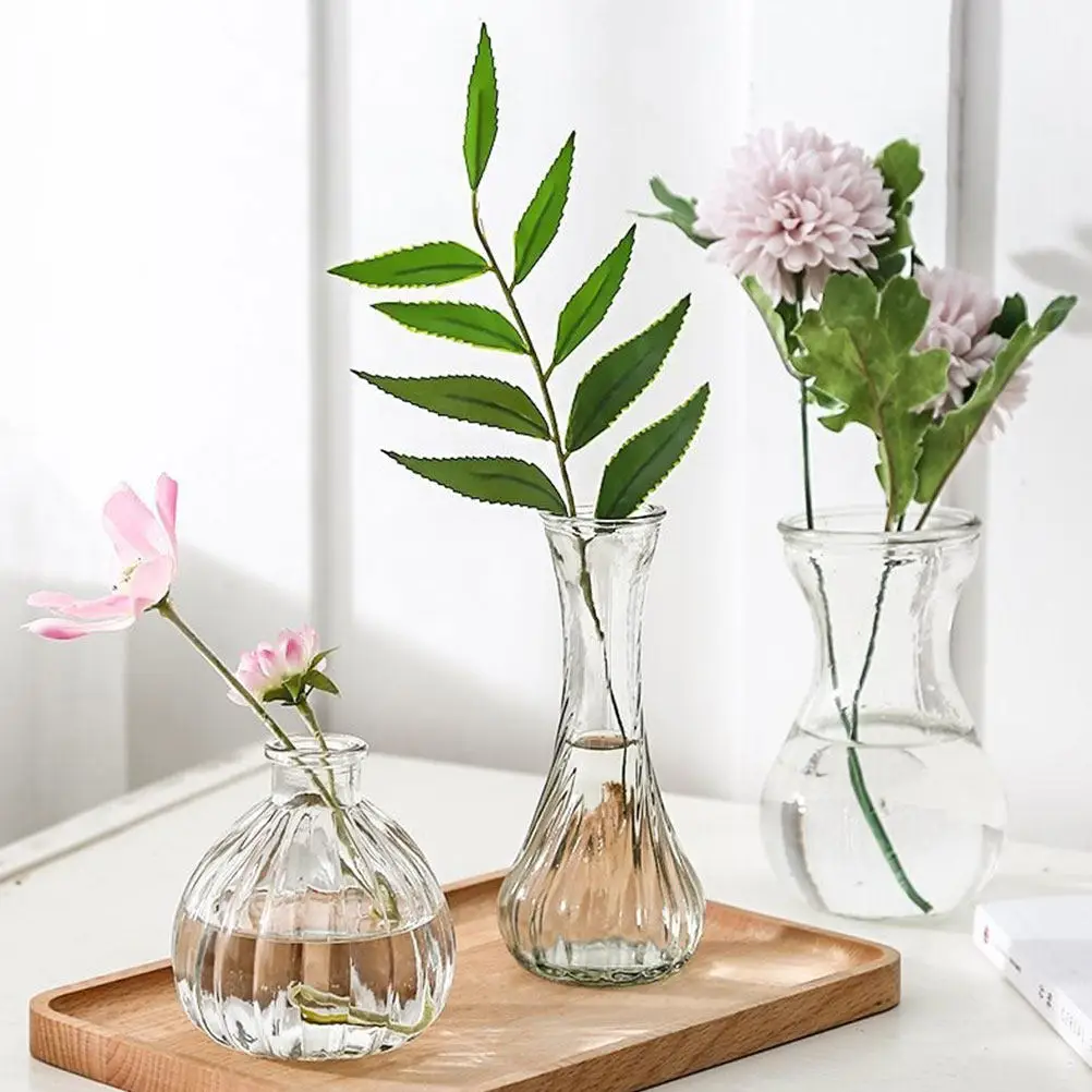 3Pcs High-Grade Glass Flower Vase Simple Chic Design Hydroponic Flower Arrangement Vase for Living Room Bedroom Hotel Mall