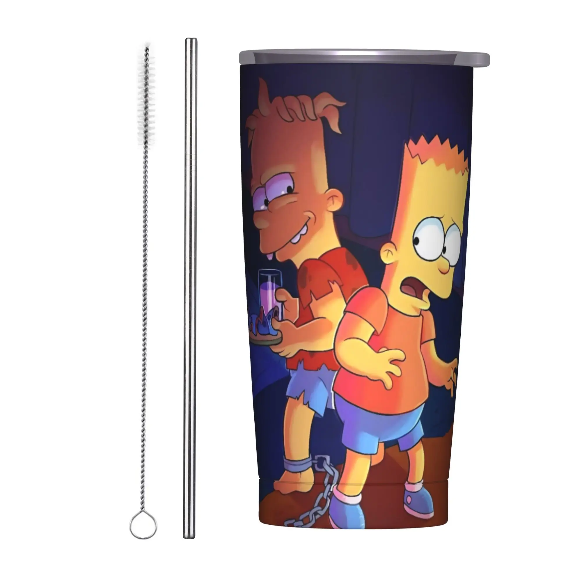 Anime S-Simpsonss Cartoon  Insulated Tumbler with Straws  Stainless Steel Coffee Mugs Outdoor Travel Car Bottle Cup 20oz