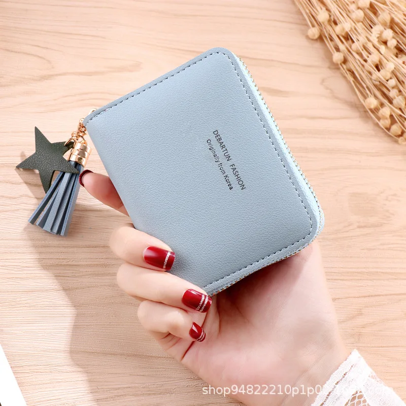 Women's Minimalist Zipper Card Holder Wallet - Multi-Functional Short Tassel Coin Purse