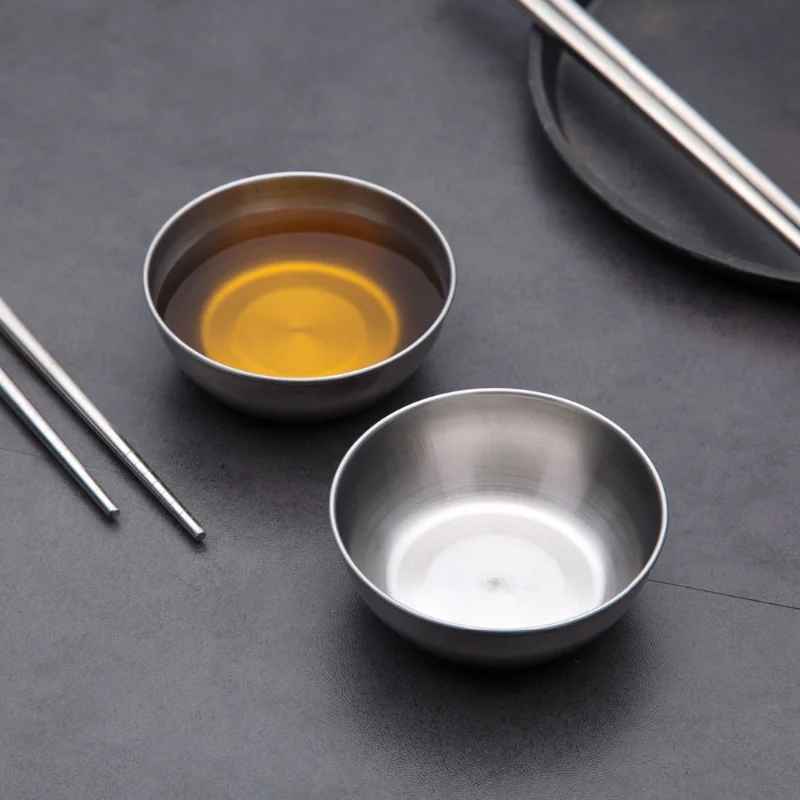 1Pc Stainless Steel Seasoning Sauce Dish Small Dish Dip Bowl Side Plates Butter Sushi Plate Vinegar Soy Dishes Kitchen Saucer