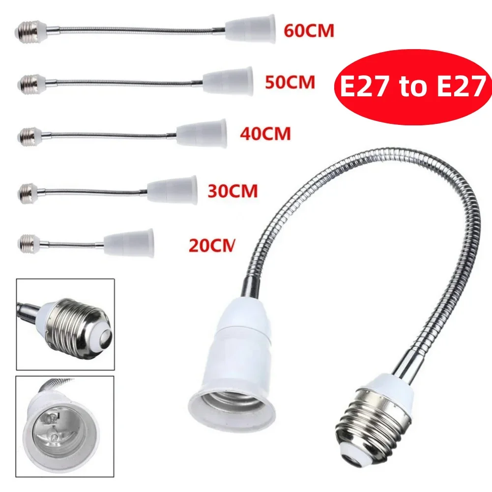 20/30/40/60cm Flexible E27 to E27 LED Bulb Lamp Rotating Base Lamp Holder Converter Conversion Socket Screw Base Adapter