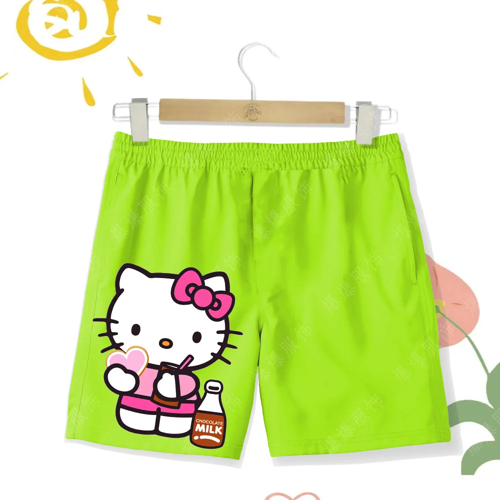 New Multi Color Hello Kitty Printed Children\'s Summer Beach Pants Girls\' Shorts Outdoor Sports Vacation Cool Swimming Pants