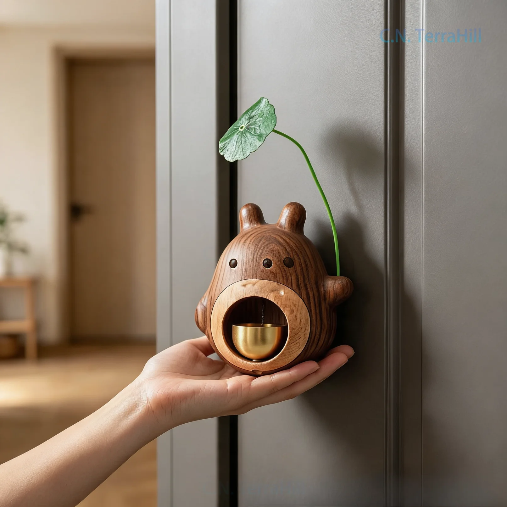 Wooden Doorbell Hanging Bell for Housewarming Gift, Handcrafted Wood Carving Art, Magnetic Suction Entry Decor