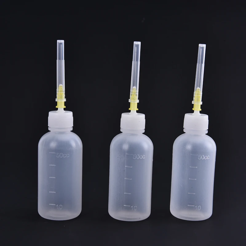 3Pcs 50ml Transparent PE Dispensing Bottles with Needles, For Rosin Solder Flux Paste