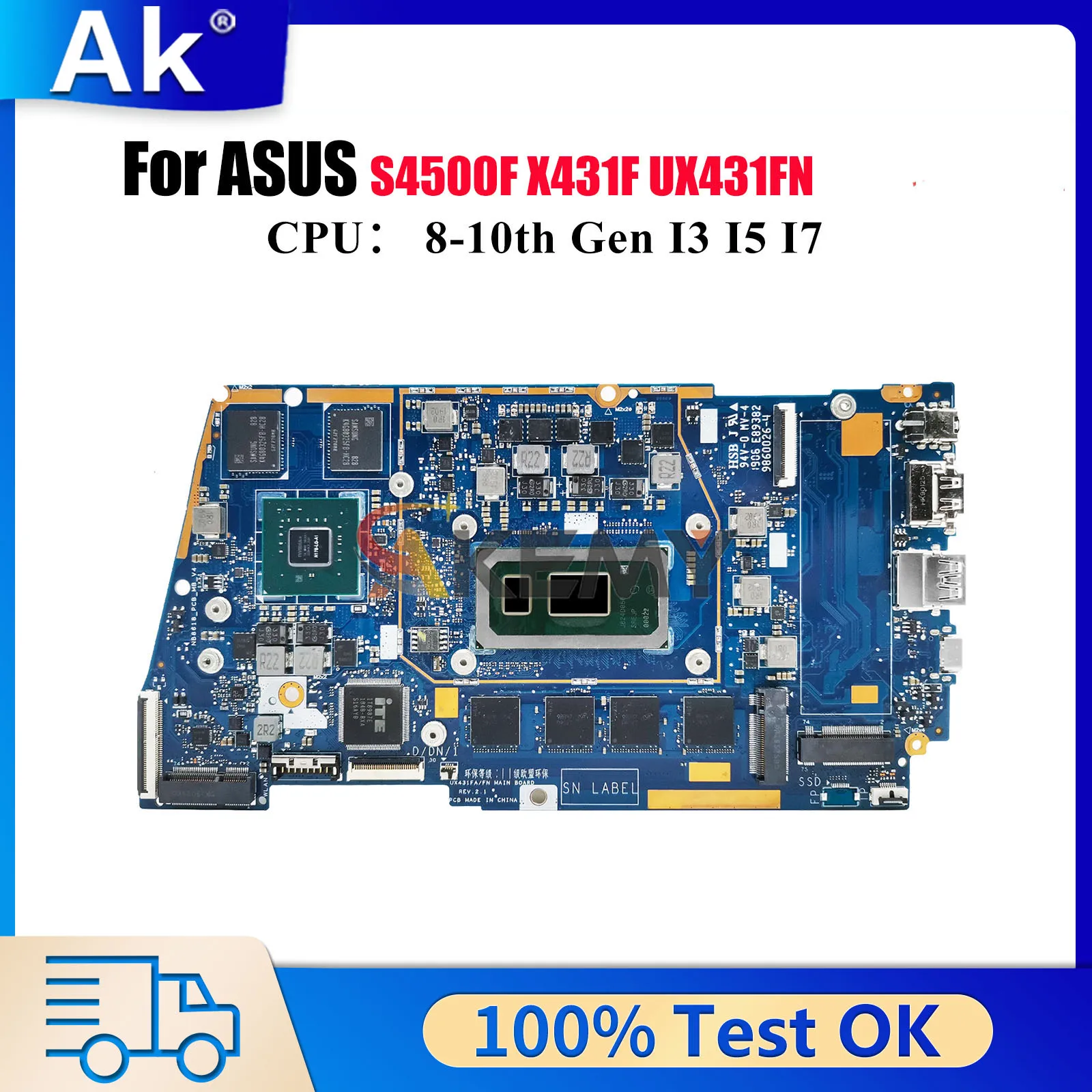 

UX431FN Laptop Motherboard For ASUS ZenBook X431F S431F UX431FN UX431F S4500F U4500F Mainboard With I3 I5 I7 CPU 100% tests OK