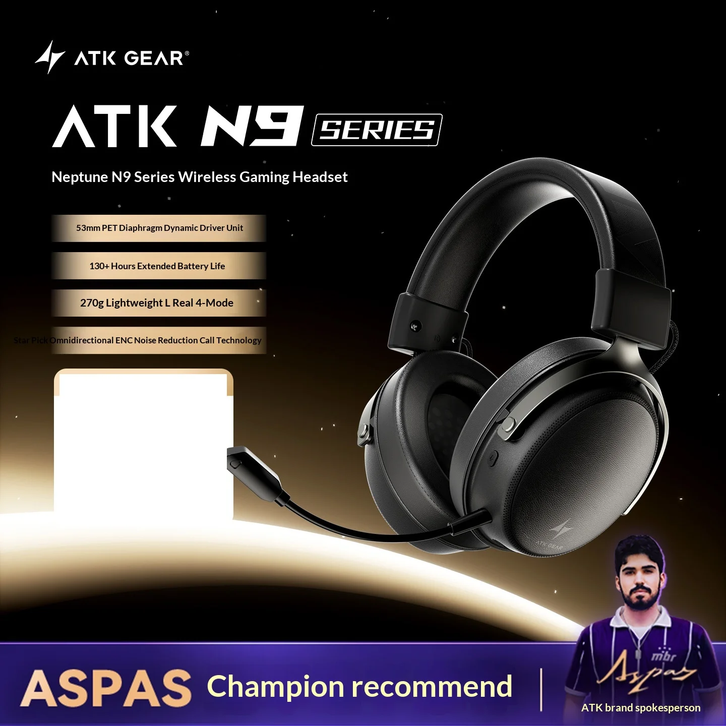 Atk N9 سماعة أربعة وضع سماعة رأس لاسلكية تأخير السرعة Enc الحد من الضوضاء الألعاب E-سماعة أذن تستخدم عند ممارسة الرياضة ألعاب الكمبيوتر ملحقات الهدايا