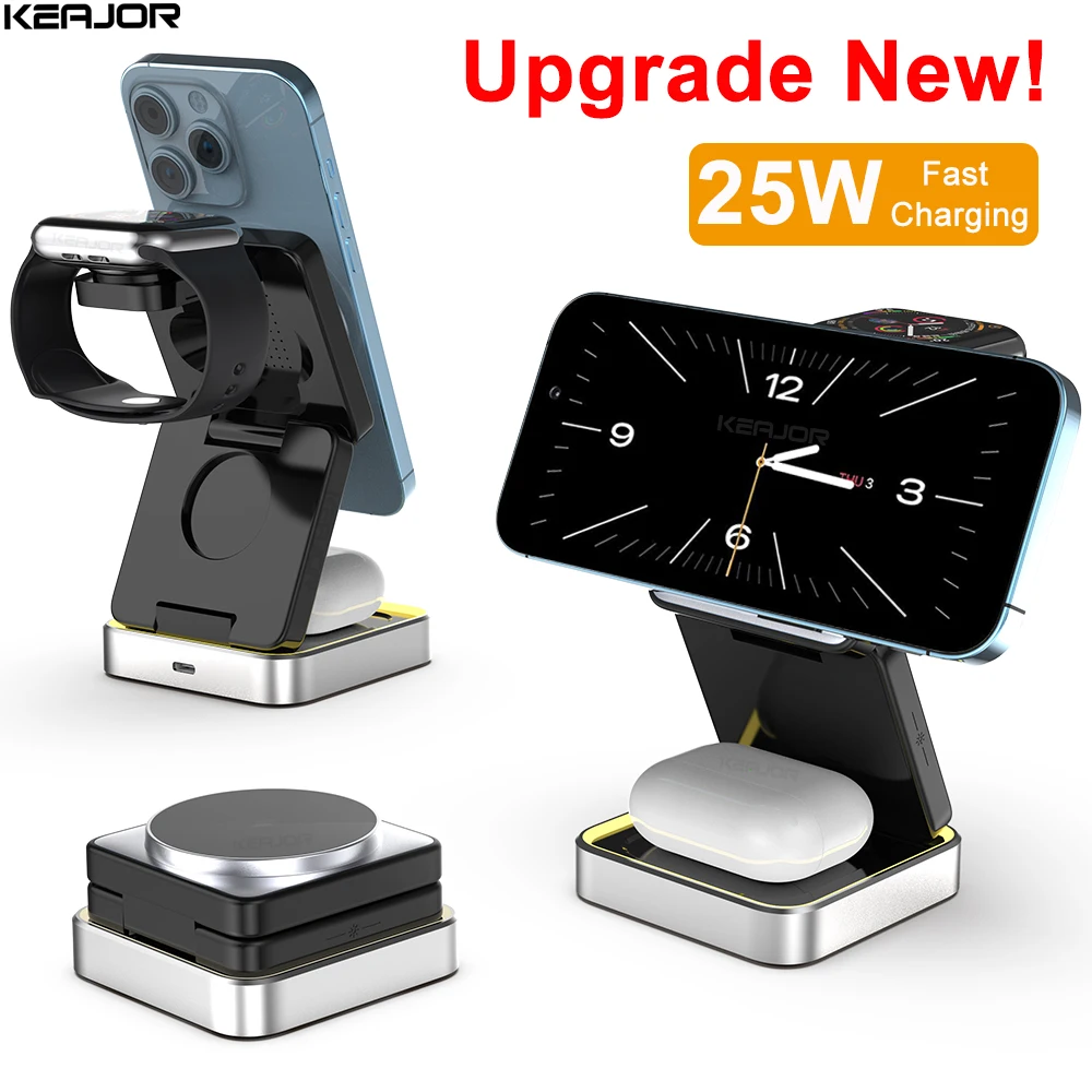 

Wireless Charger 3 in 1 Foldable Magnetic Wireless Charging Station for iPhone 15 14 13 12 Pro Max Apple Watch 8 9 Charger Stand