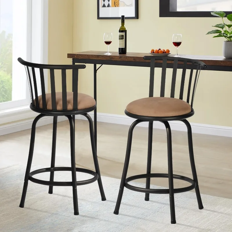 Classic Barstools Set of 2, Country Style Bar Chairs with Back and Footrest Swivel Counter Height Bar Stools for Kitchen Island