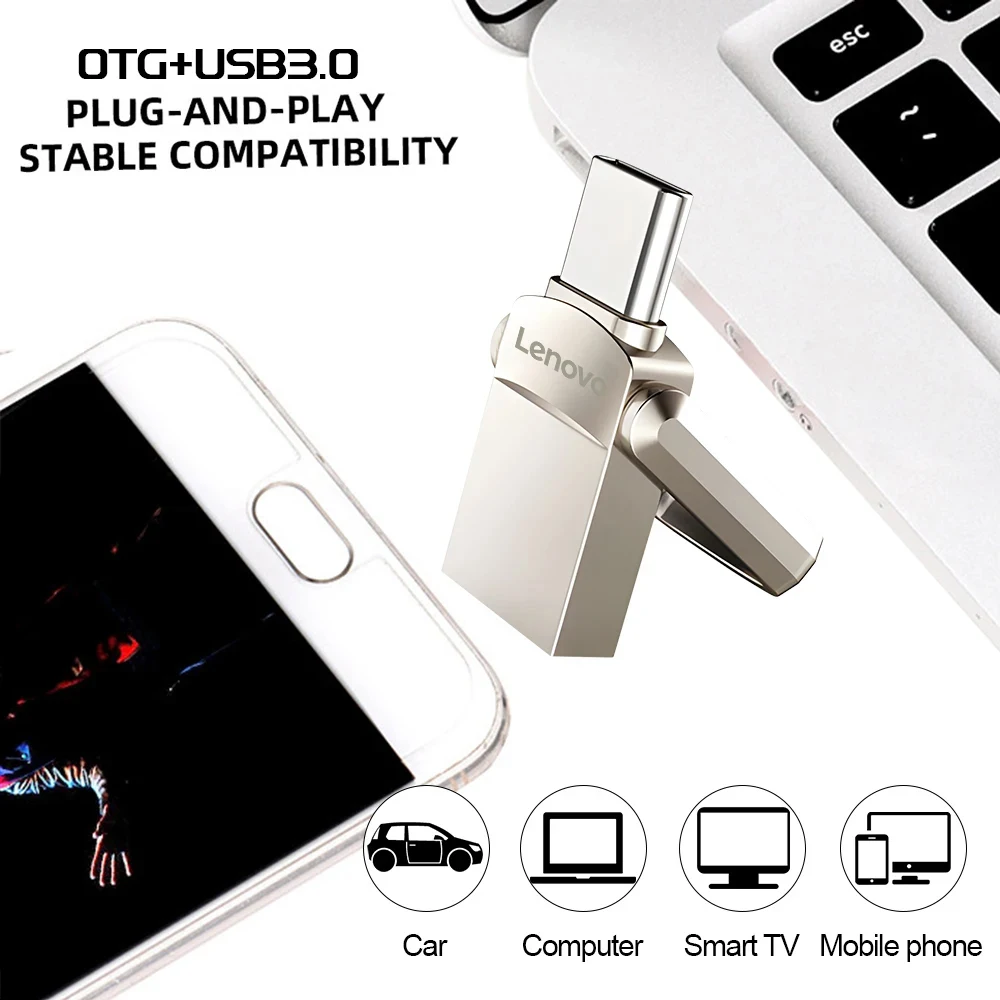 Lenovo USB 3.0 Metal Pendrive High Speed Memory Stick 128GB 256GB 512GB Storage Data Flash Drive For Laptop PC Digital Equipment