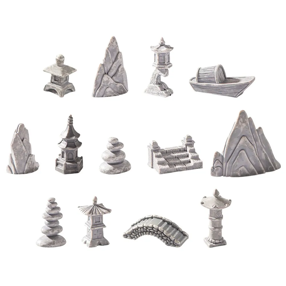 

13 Pcs Micro Landscape Mountain Fish Tank Decorations Aquarium Ornament Artificial Bonsai Resin Lawn